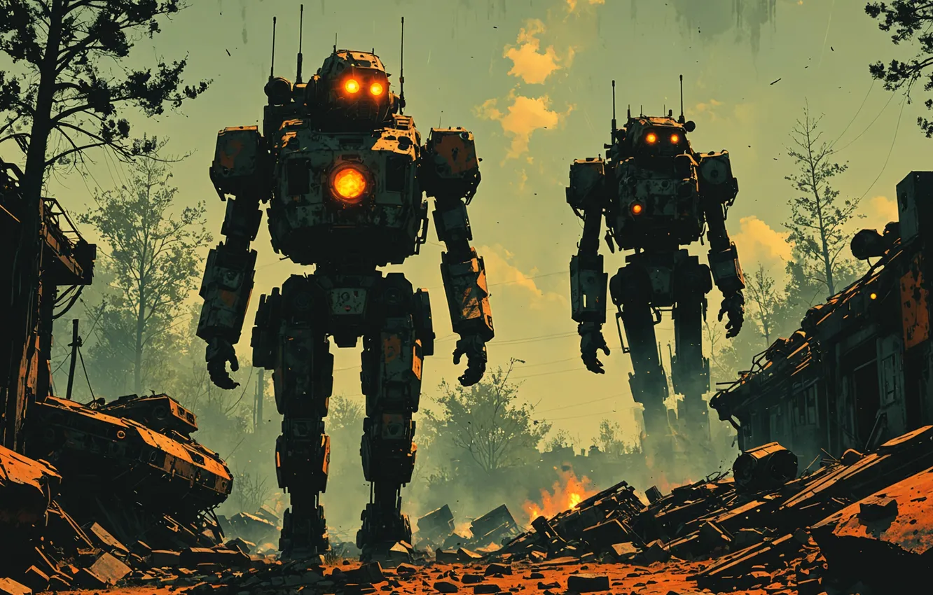 Photo wallpaper stones, fiction, robot, postapokalipsis