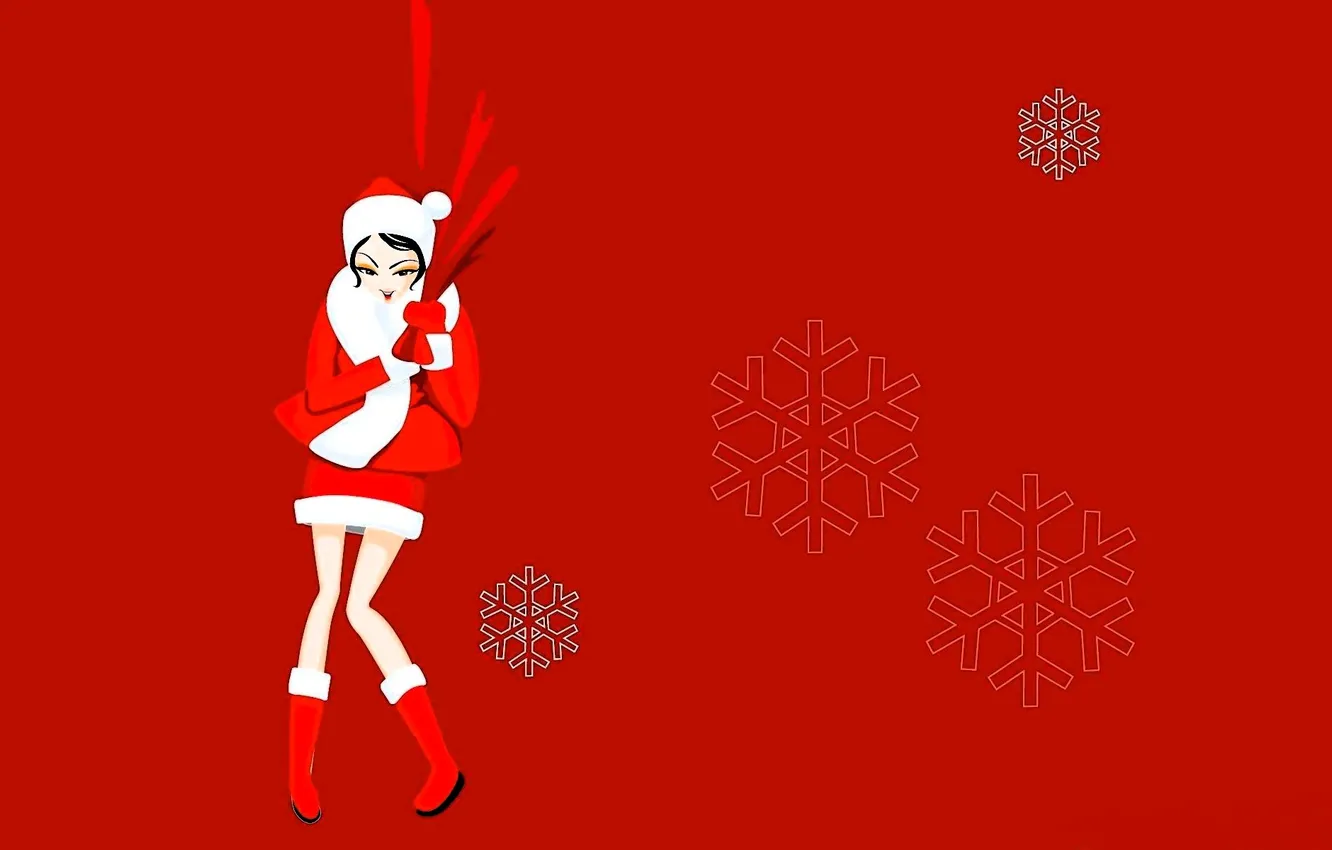 Photo wallpaper girl, snowflakes, outfit, maiden, bag, vector graphics