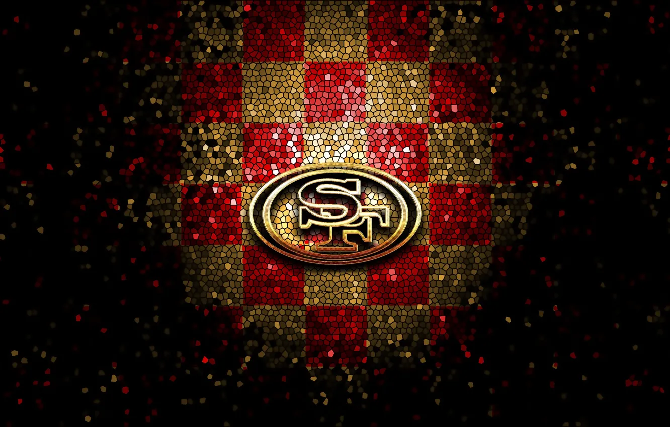 Photo wallpaper wallpaper, sport, logo, NFL, glitter, checkered, San Francisco 49ers