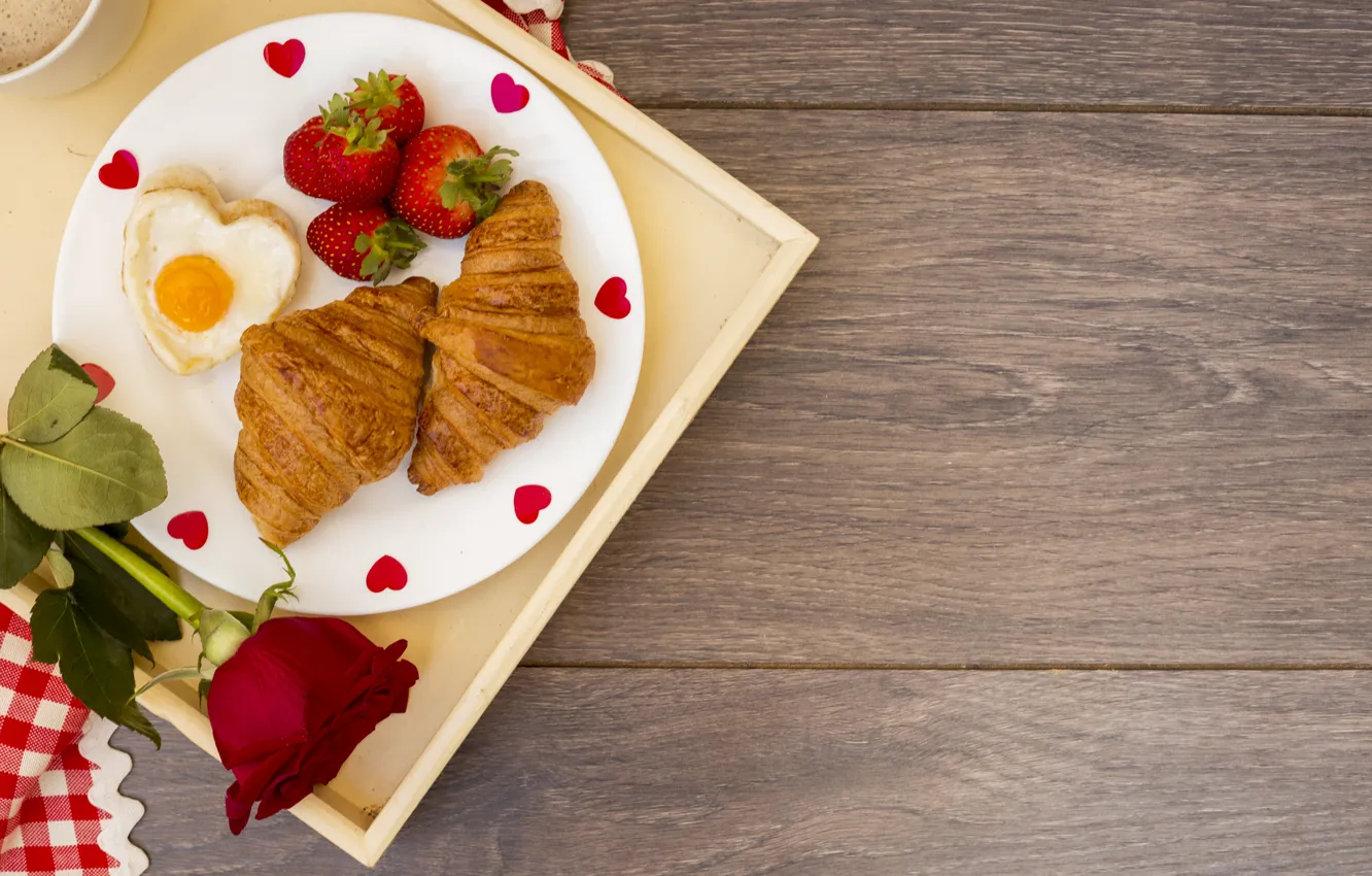 Photo wallpaper Breakfast, strawberry, romantic, breakfast, Croissants