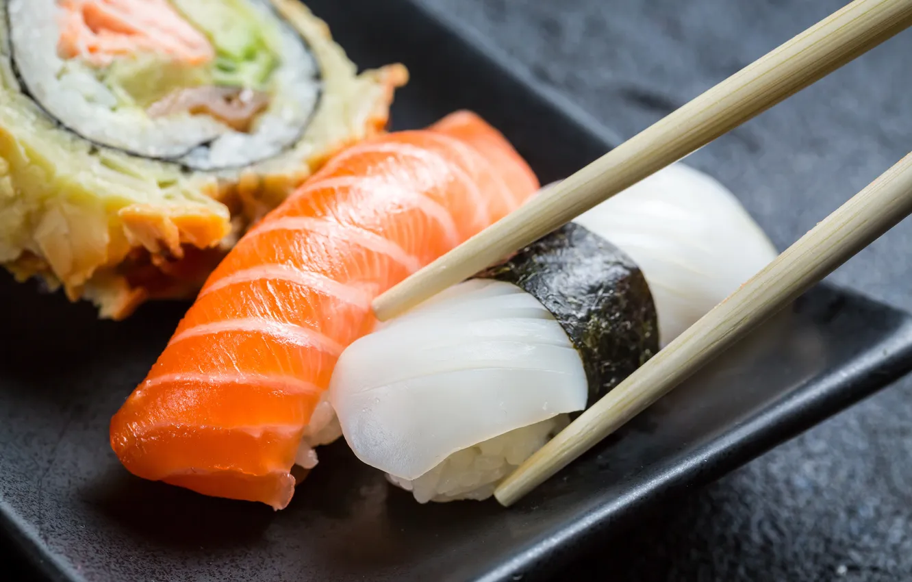 Photo wallpaper fish, sticks, rolls, sushi, sushi, fish, rolls, filling