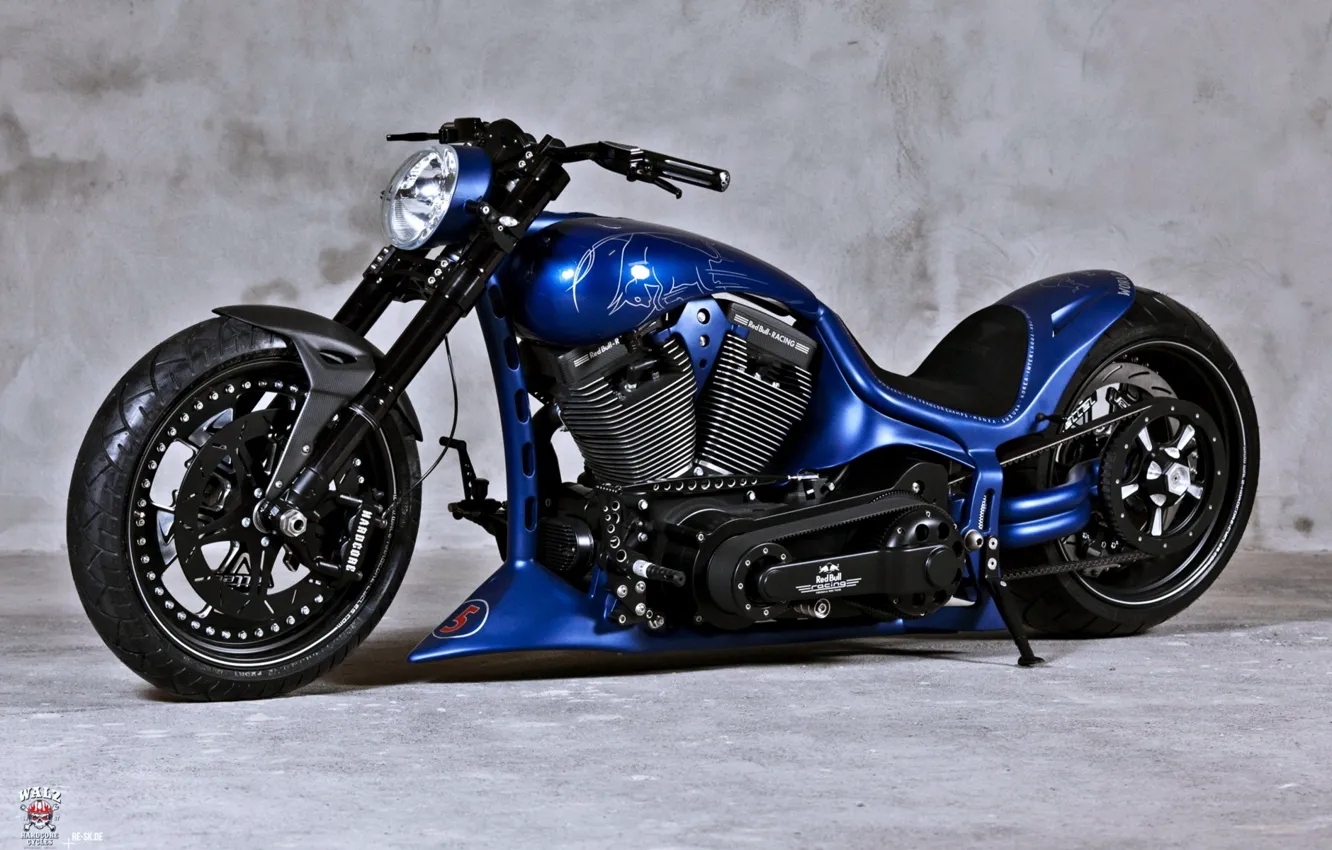 Photo wallpaper Harley Davidson, Custom, Motorbike, Blue chopper