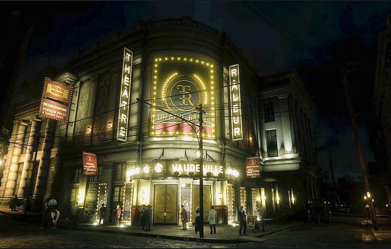 Photo wallpaper lights, HDR, game, night, clouds, people, Theatre, UHD