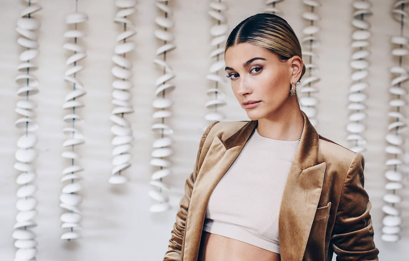 Photo wallpaper look, girl, portrait, top, jacket, Hailey Baldwin