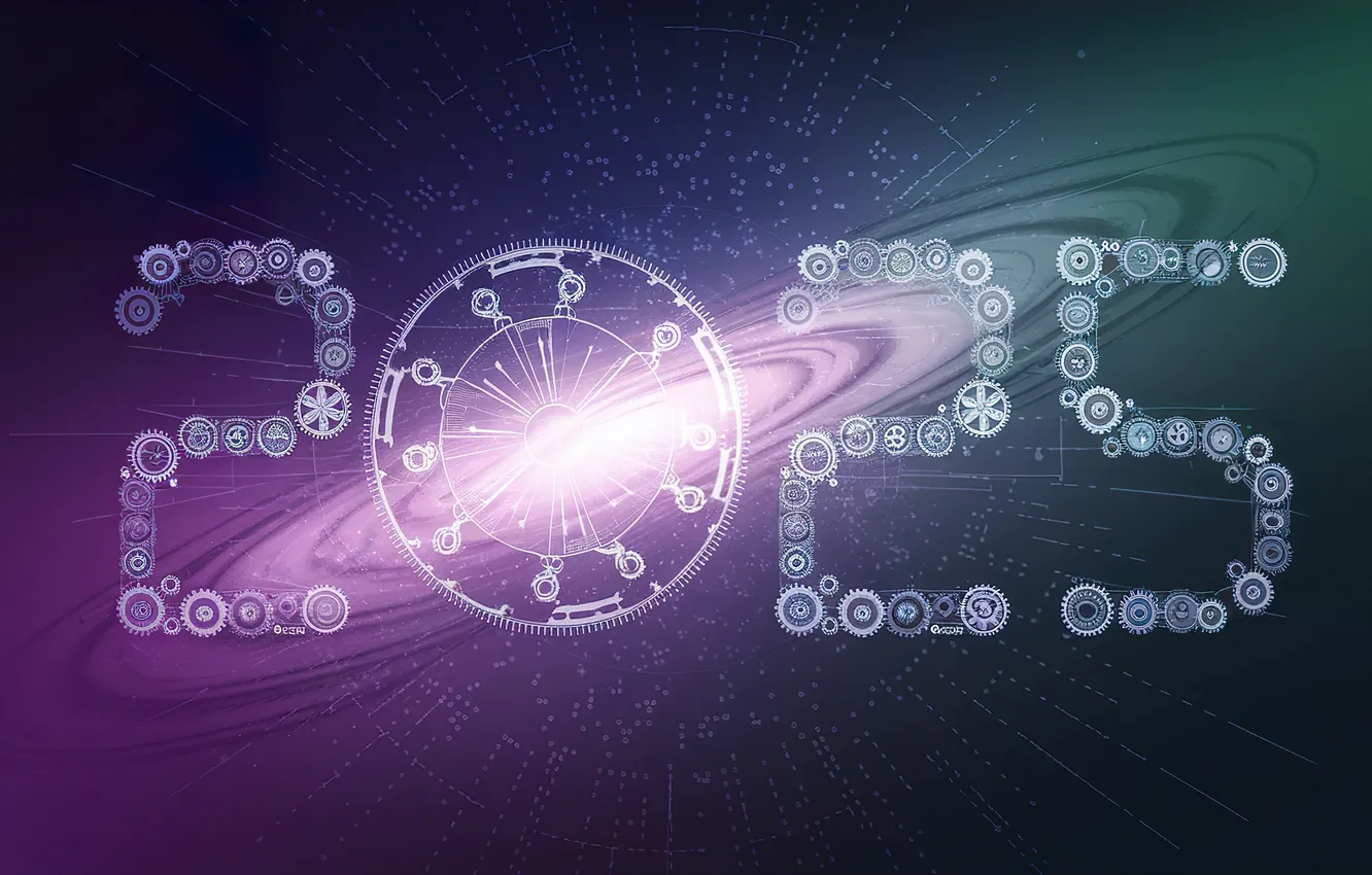 Photo wallpaper space, time, watch, new year, figures, galaxy, gear, dial