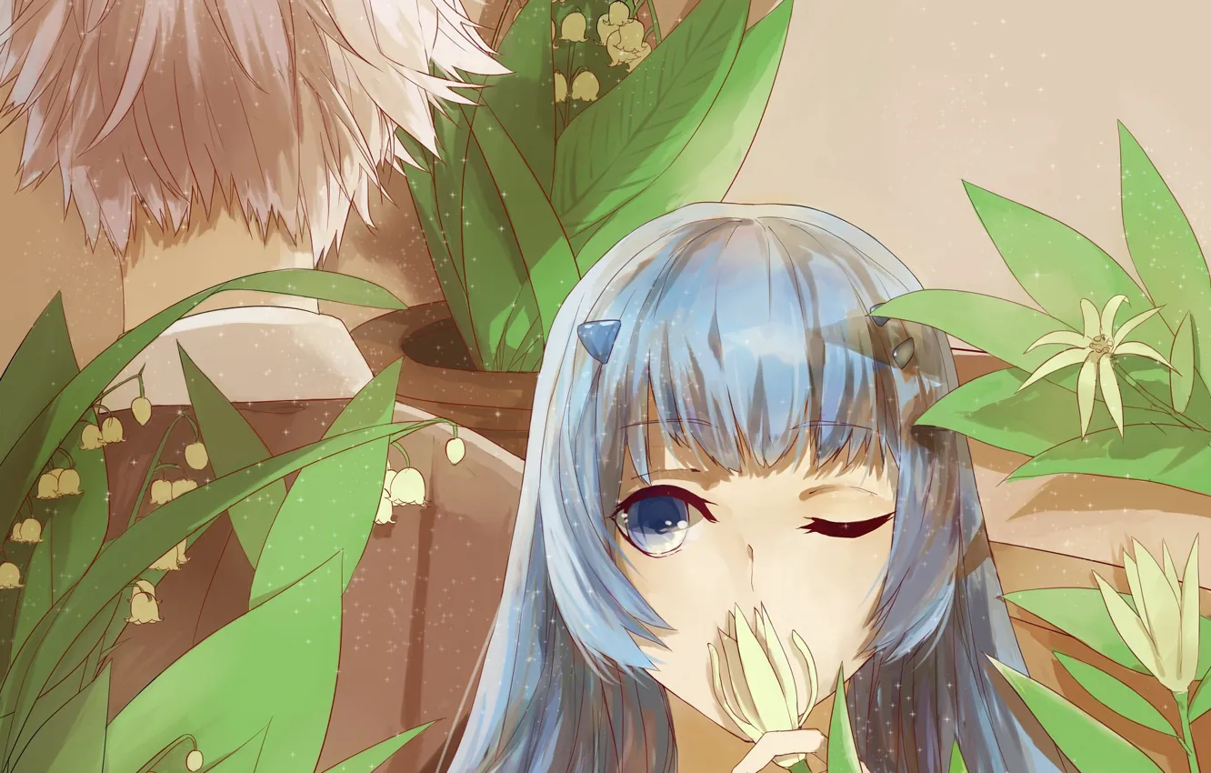 Photo wallpaper girl, plant, guy, katekyo Hitman reborn, Teacher mafia Reborn