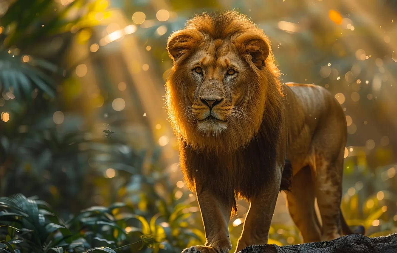 Photo wallpaper look, trees, predator, Leo, big cat, digital art, AI art, The Art of Artificial Intelligence