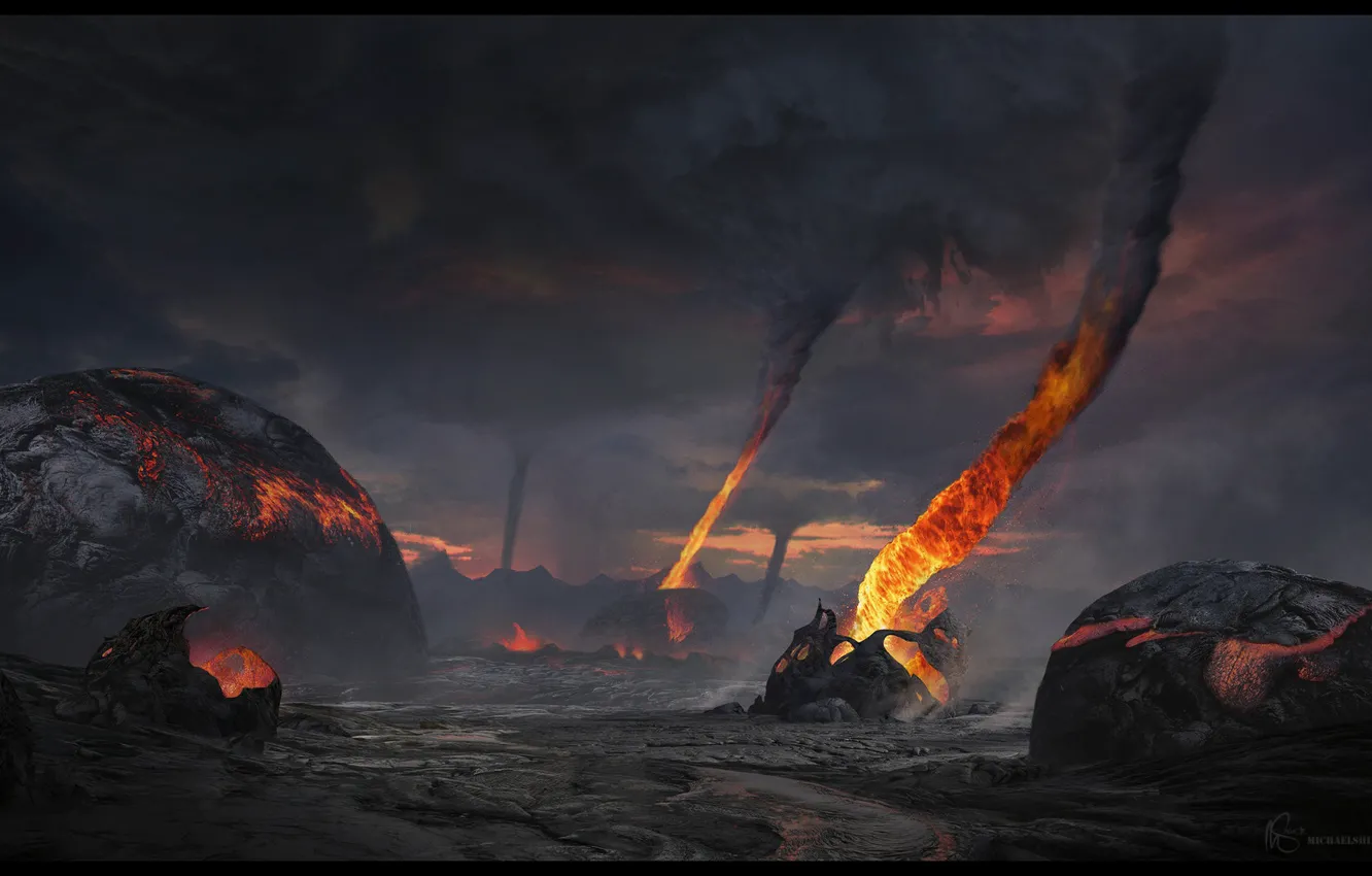 Photo wallpaper fire, smoke, Andromeda, Mass Effect, volcano