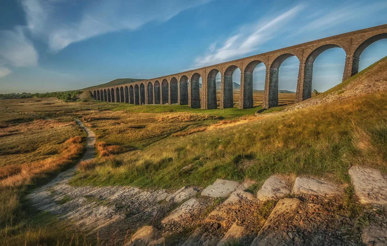 Photo wallpaper England, arch, path, viaduct, Ribblehead
