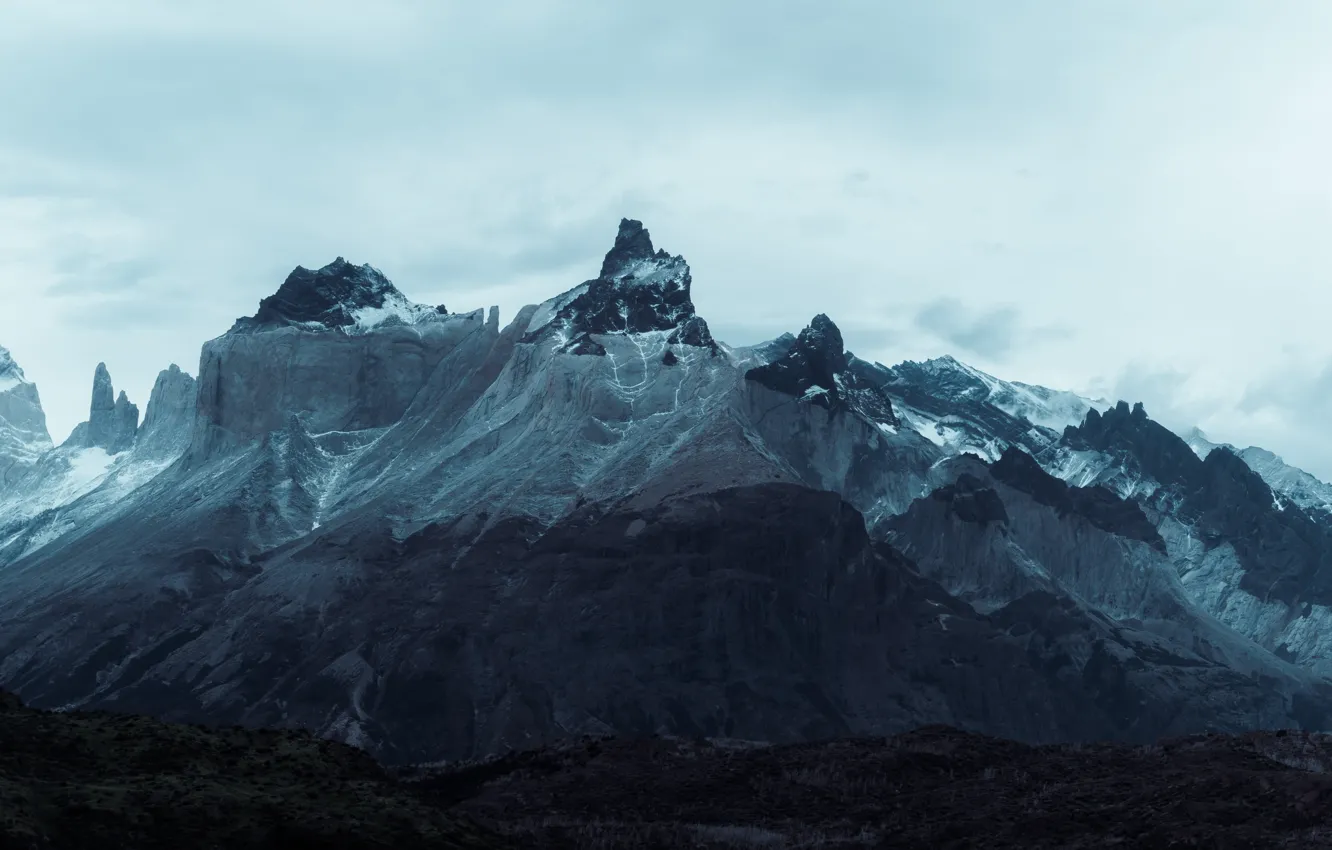 Photo wallpaper clouds, mountain, snow, Torres del Paine, Torres del Paine National Park