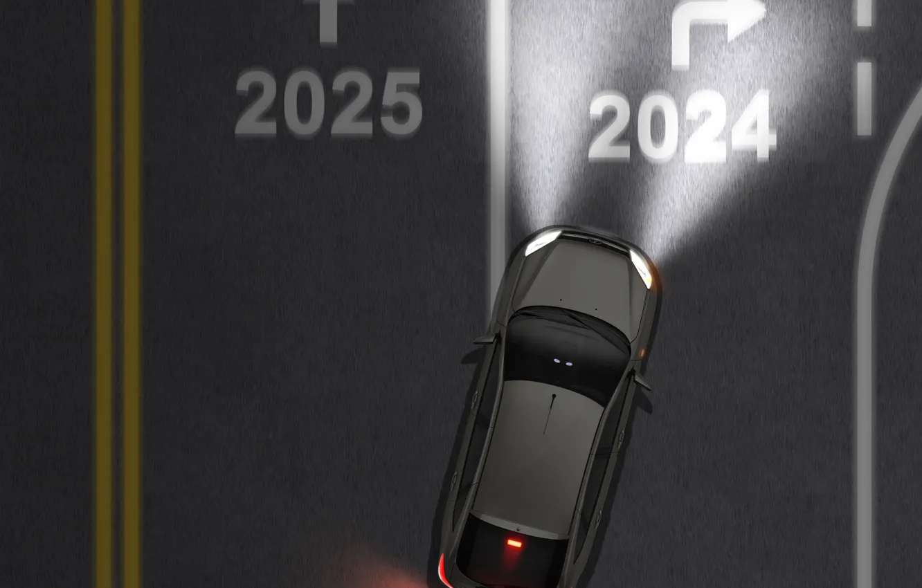 Photo wallpaper car, road, New Year, happy new yaer, 2024year, car top view