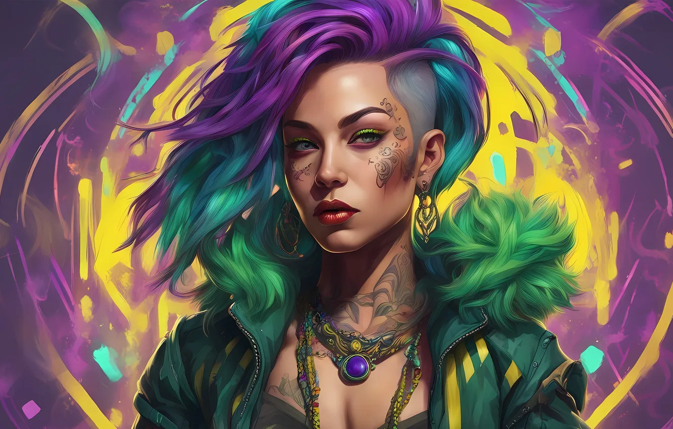 Photo wallpaper girl, decoration, style, punk, hairstyle, cutie, digital art, digital art