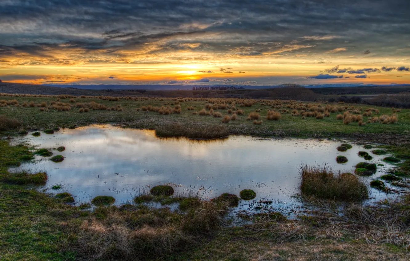 Photo wallpaper the sky, HDR, valley, puddle