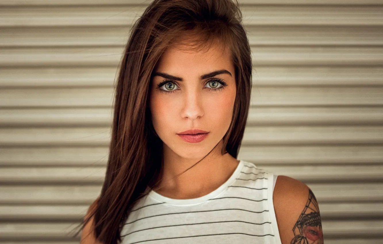 Photo wallpaper eyes, look, girl, portrait, tattoo, shoulders