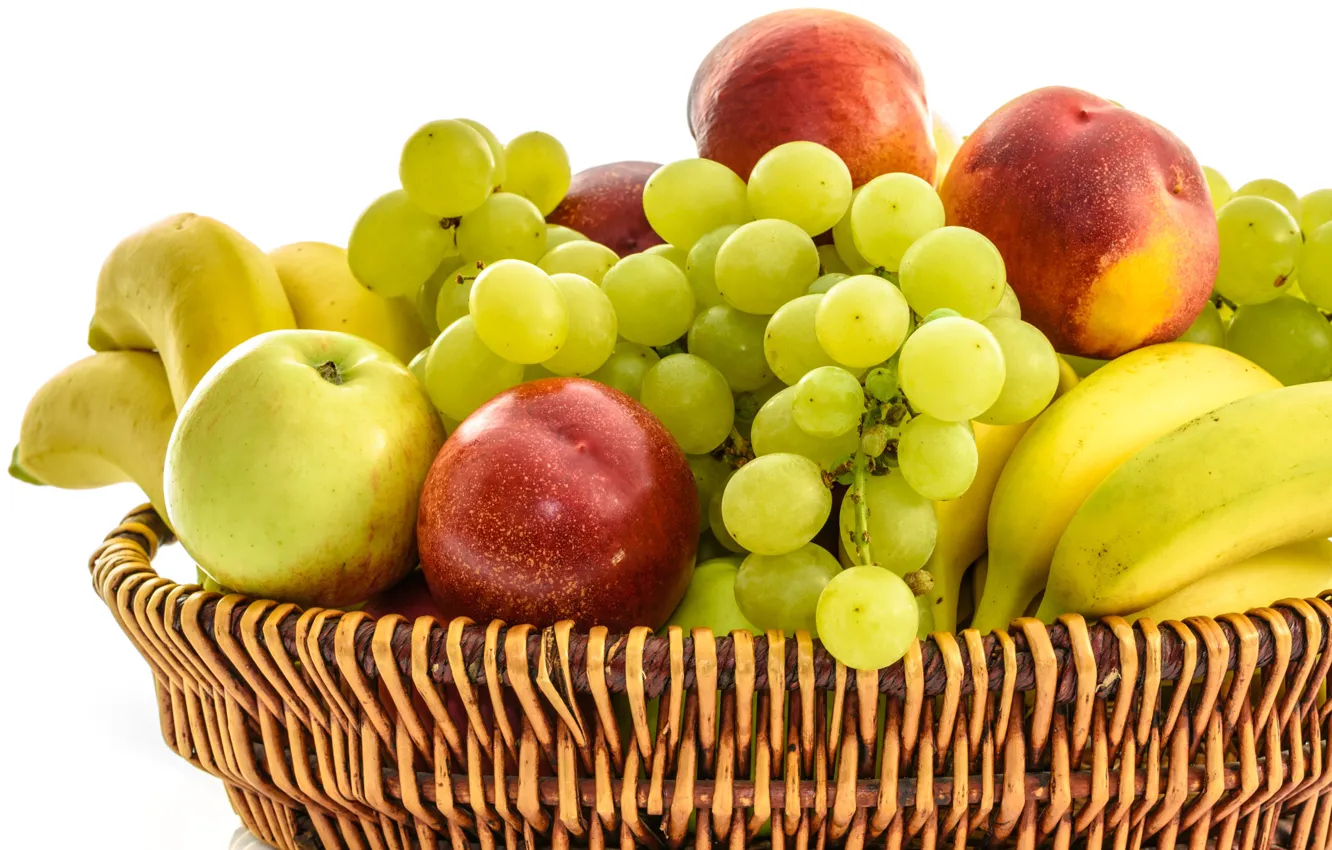 Photo wallpaper basket, apples, grapes, fruit, nectarine