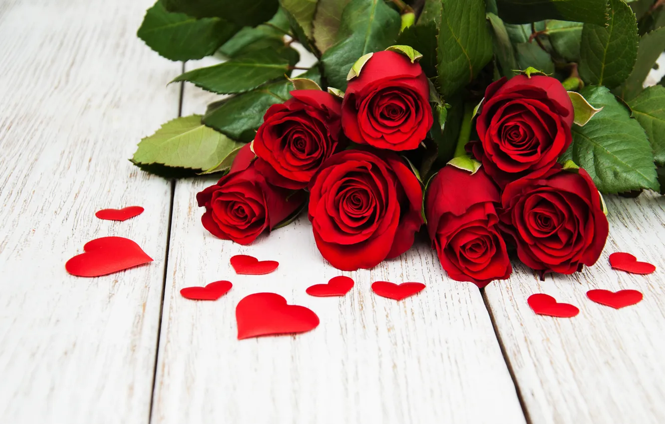 Photo wallpaper love, flowers, roses, hearts, red, red, love, wood