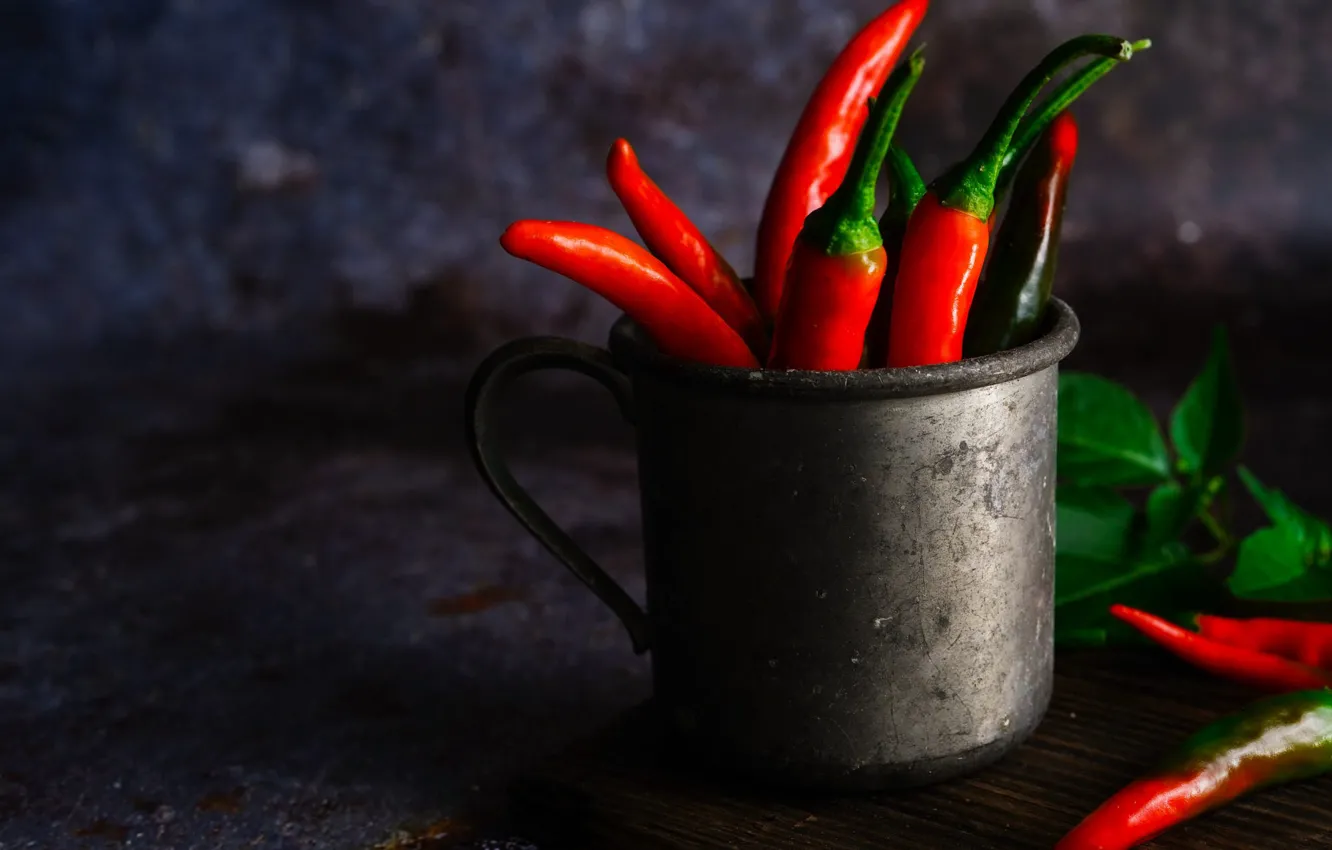 Photo wallpaper red, mug, pepper, still life, sharp, Chile