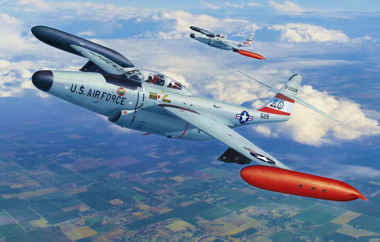 Photo wallpaper art, airplane, painting, jet, Northrop F-89 Scorpion