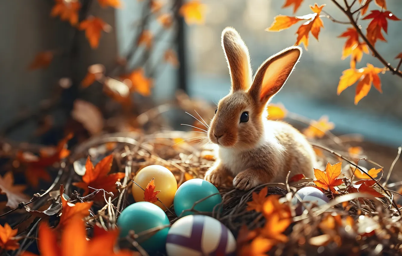 Photo wallpaper holiday, hare, eggs, spring, rabbit, Easter, Bunny, Easter