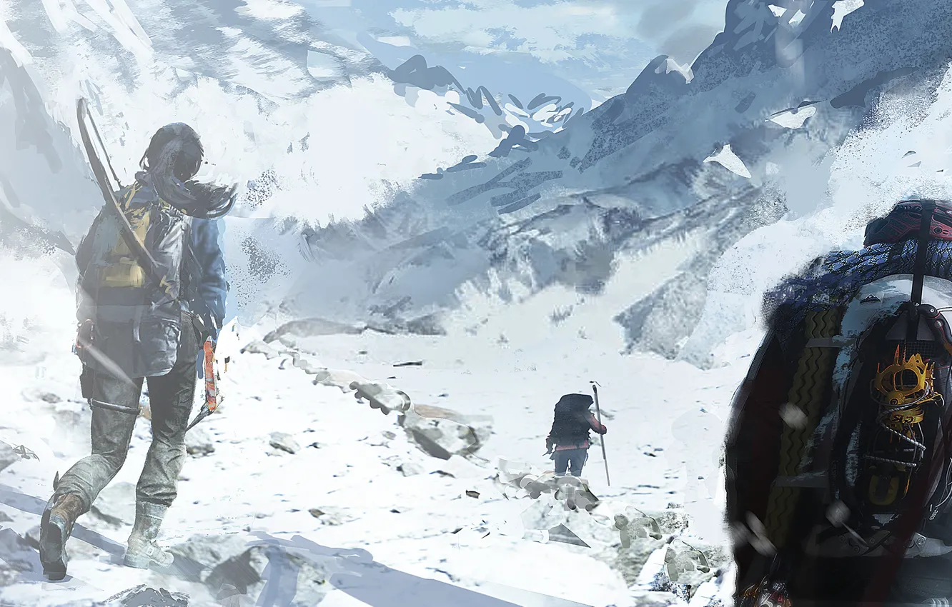 Photo wallpaper Mountains, Game, Lara Croft, Art, Game, Lara Croft, Rise of the Tomb Raider