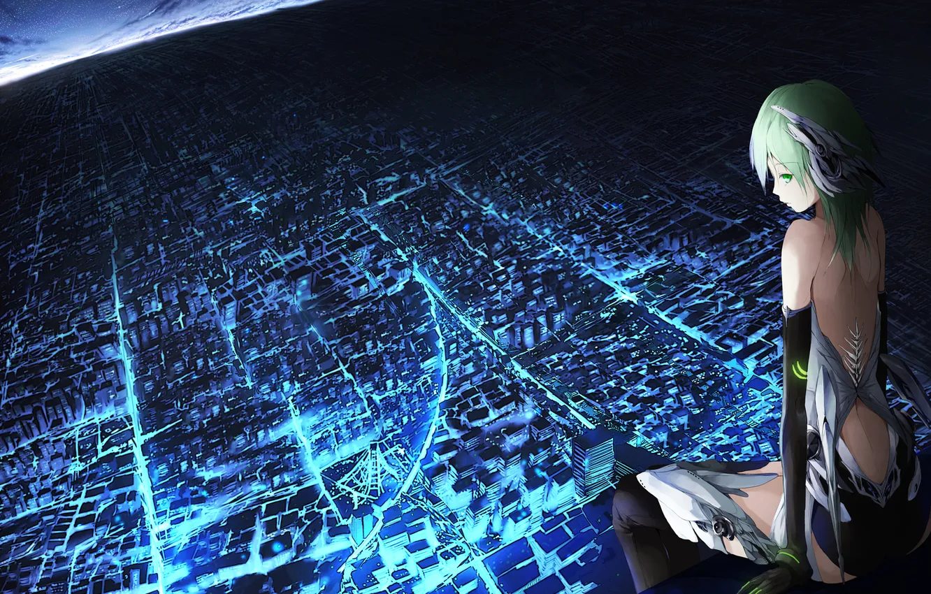 Photo wallpaper girl, the city, lights, view, height, art, sitting, tyappygain