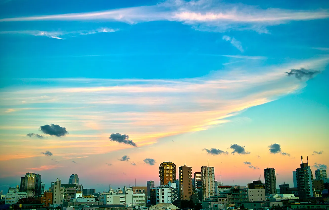 Photo wallpaper the sky, clouds, home