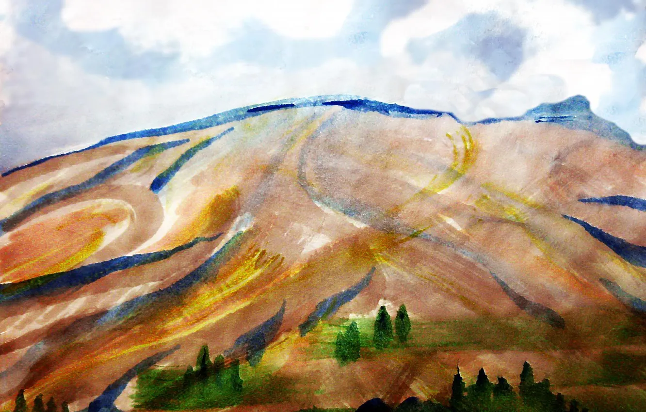 Photo wallpaper clouds, landscape, mountains, Figure