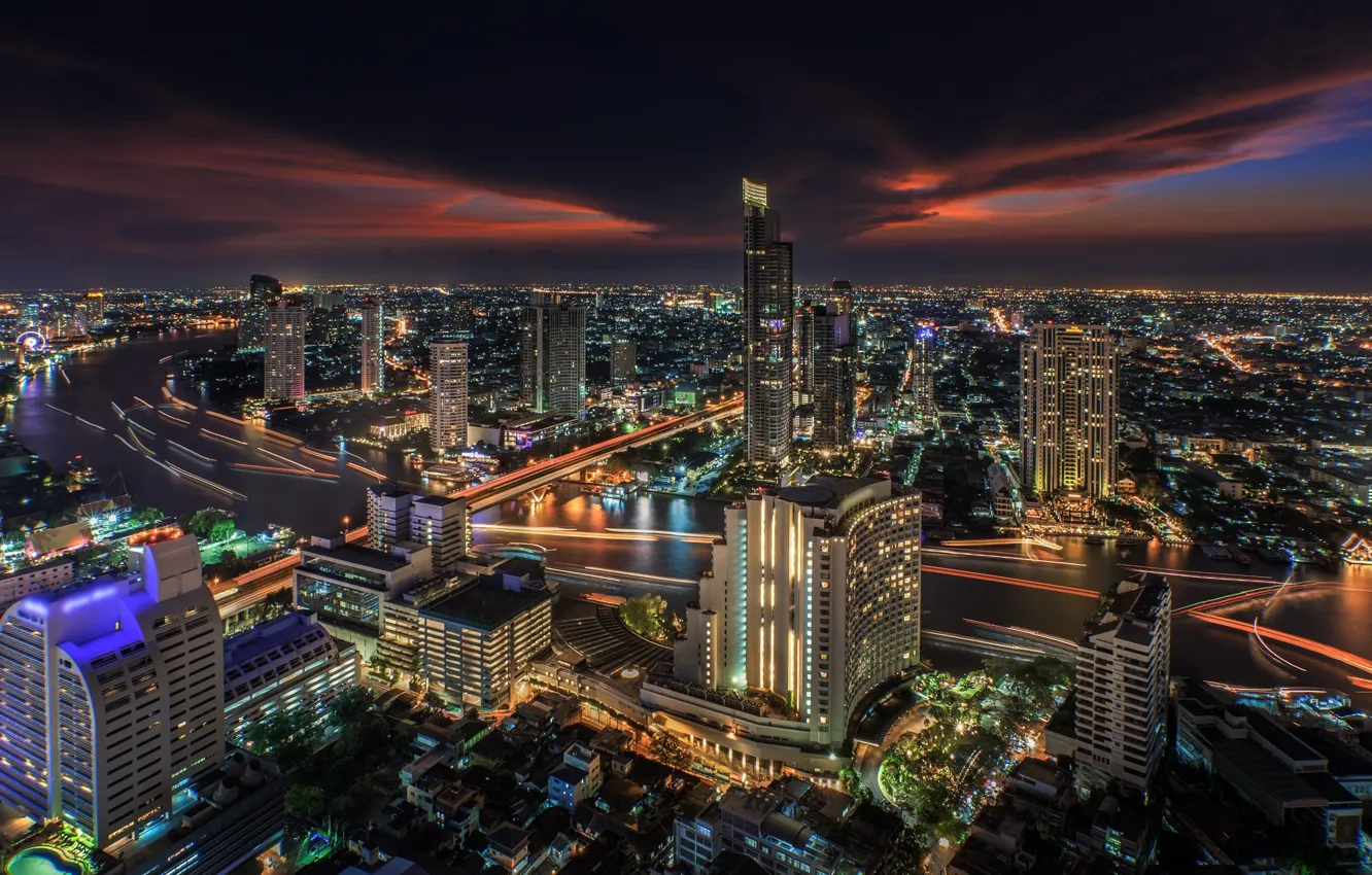 Photo wallpaper night, the city, lights, building, Thailand, Bangkok
