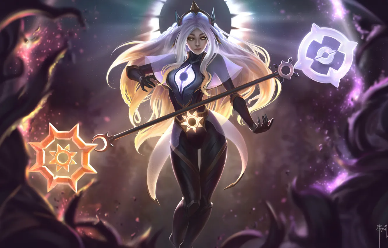 Photo wallpaper art, Lux, League of Legends, Eclipse Lux, by Erai Violett