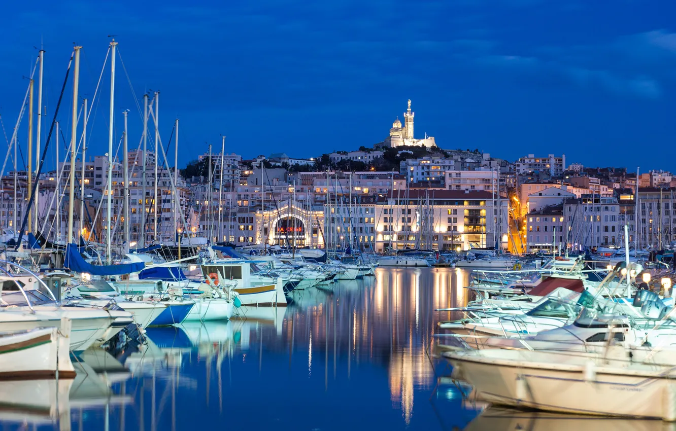 Photo wallpaper the sky, France, Marina, home, yachts, boats, the evening, Marseille