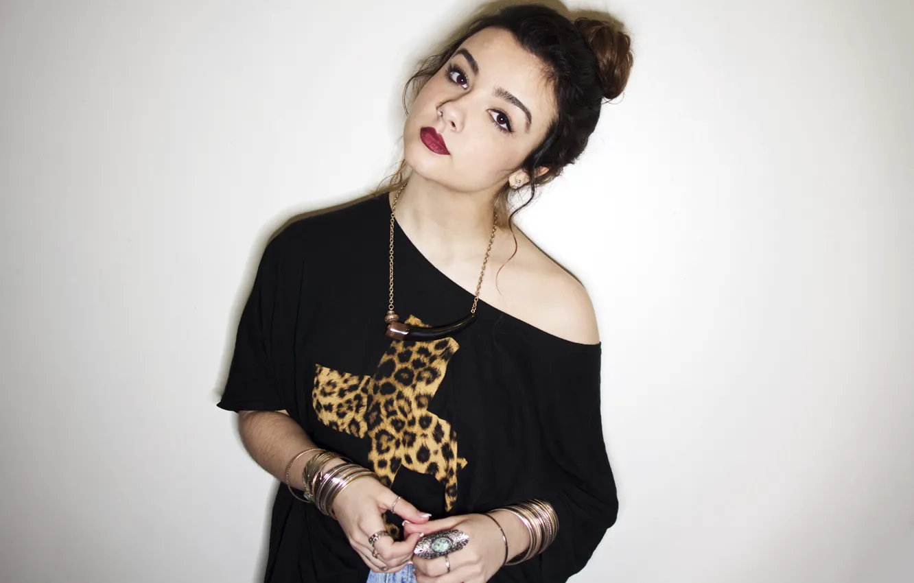 Photo wallpaper girl, leopard, woman, cross, model, dots, piercing, female