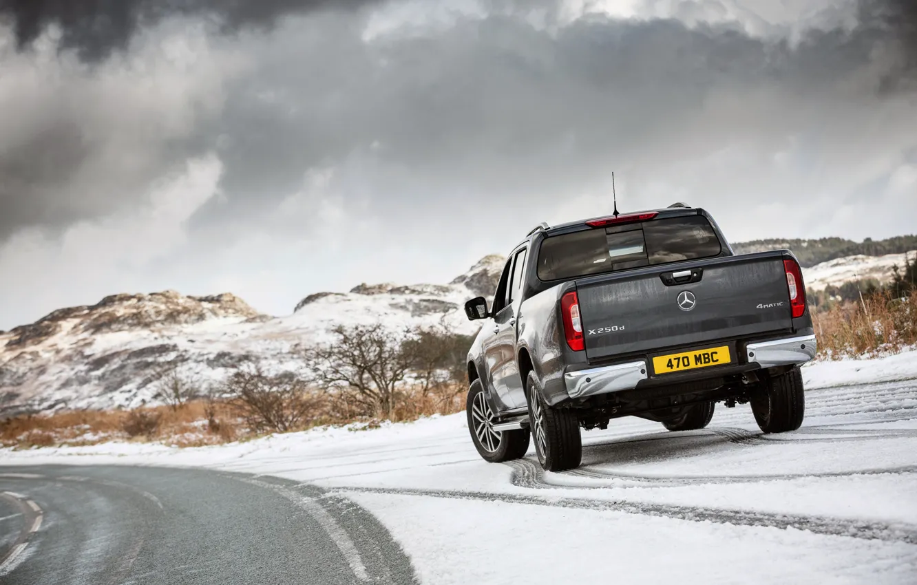 Photo wallpaper snow, Mercedes-Benz, roadside, pickup, 2017, X-Class, dark gray, UK-version