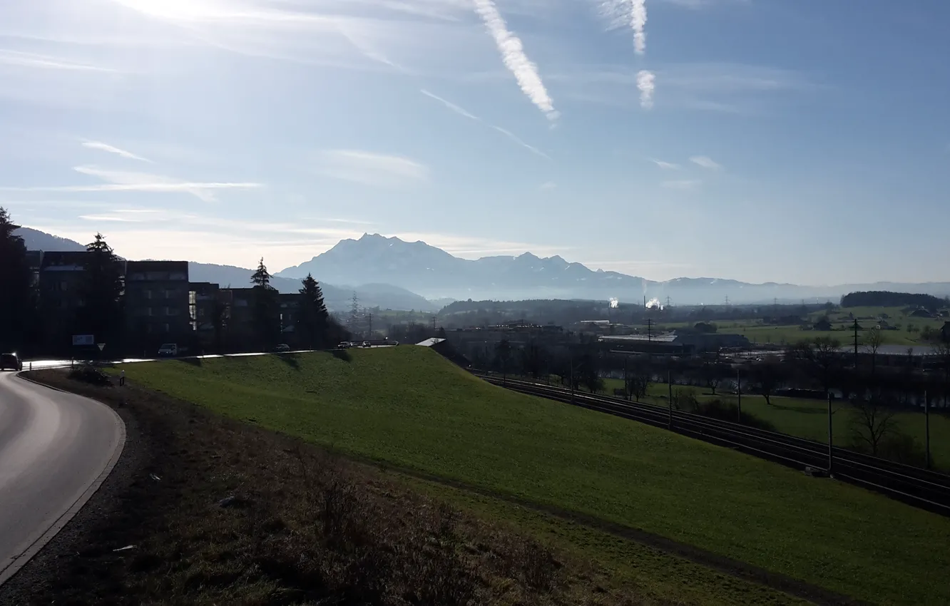 Photo wallpaper Switzerland, Alps, Mount Pilatus, canton Lucern, Honau