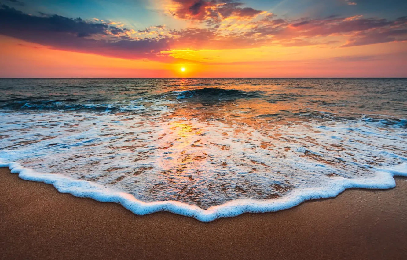 Photo wallpaper sea, sunset, clouds