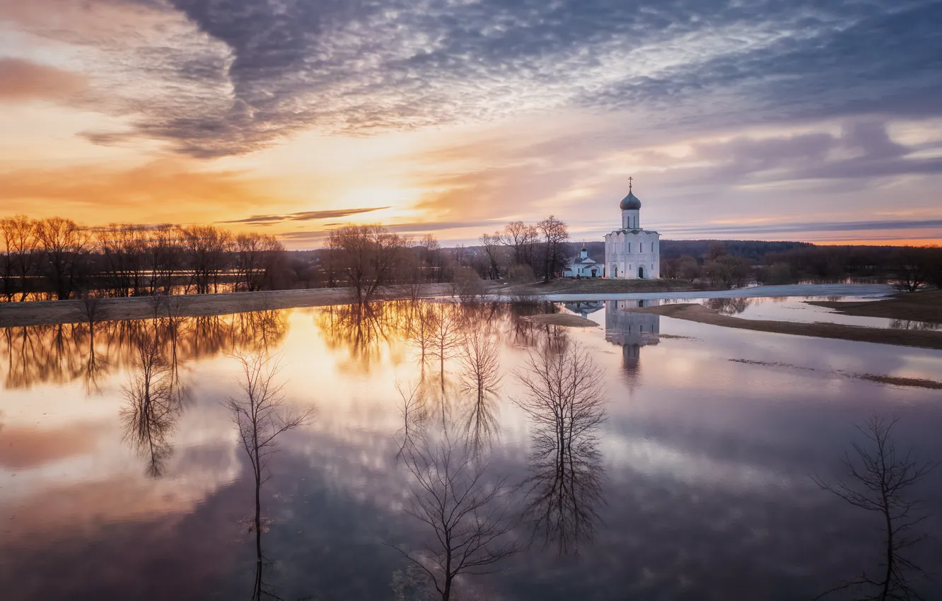 Photo wallpaper river, spring, temple, Russia, Bogomolova