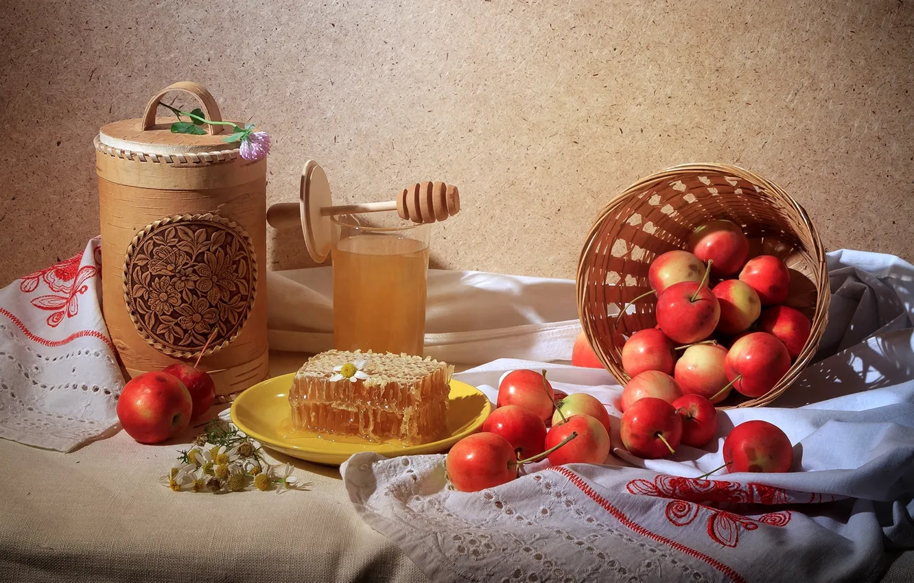 Photo wallpaper summer, apples, cell, honey, still life