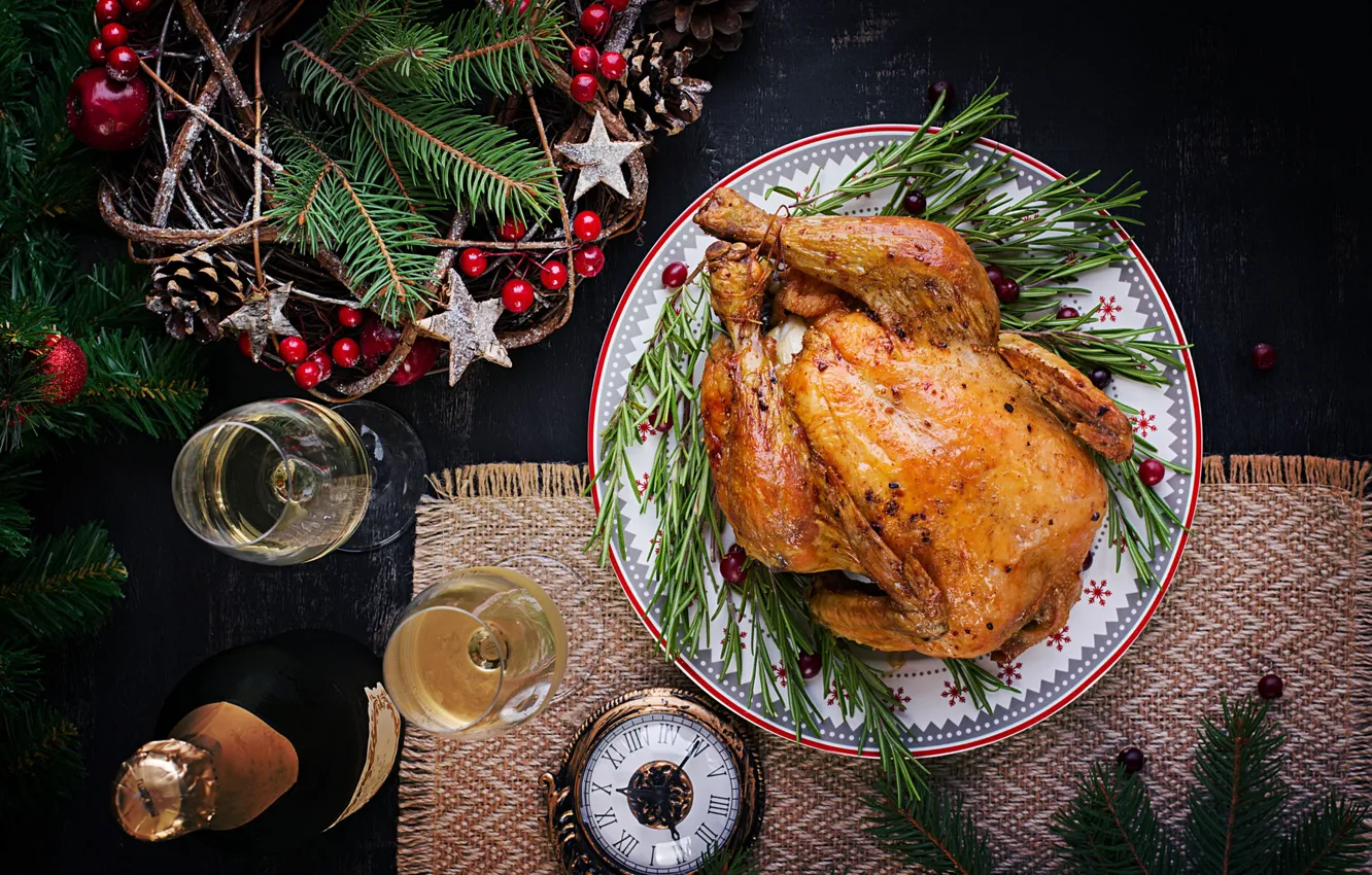 Photo wallpaper Christmas, meat, New year, fried chicken, Kura