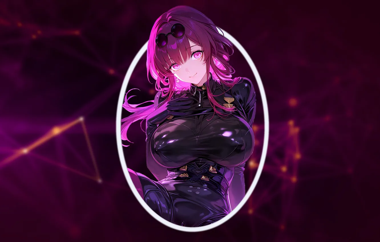 Photo wallpaper girl, hot, sexy, boobs, anime, pretty, leather, purple