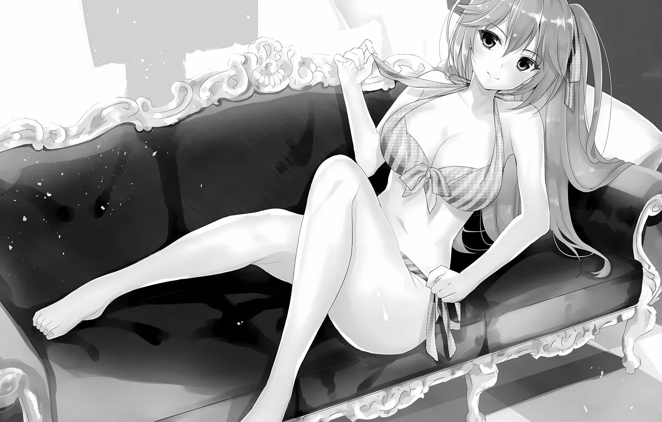 Photo wallpaper girl, sexy, cleavage, long hair, legs, boobs, anime, beautiful