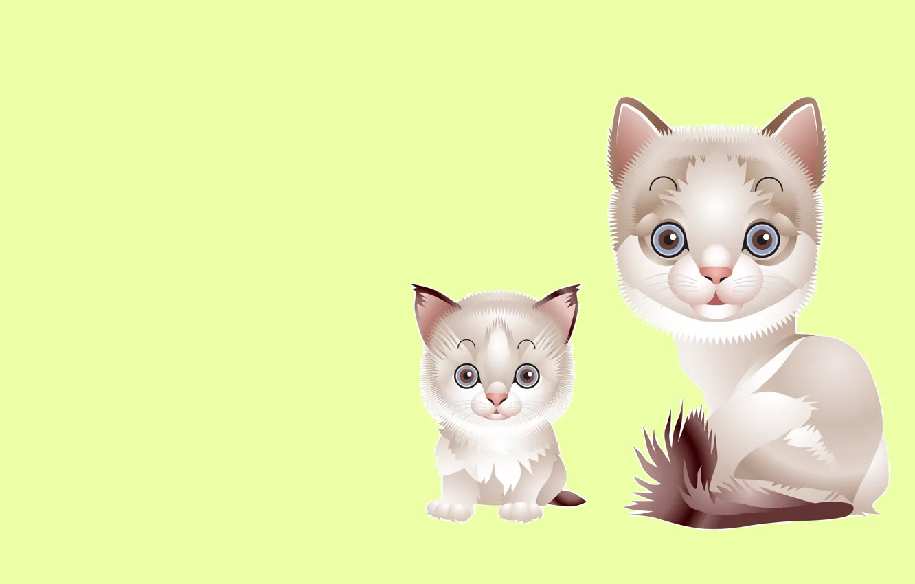 Photo wallpaper cat, vector, baby, art, kitty, mom, children's
