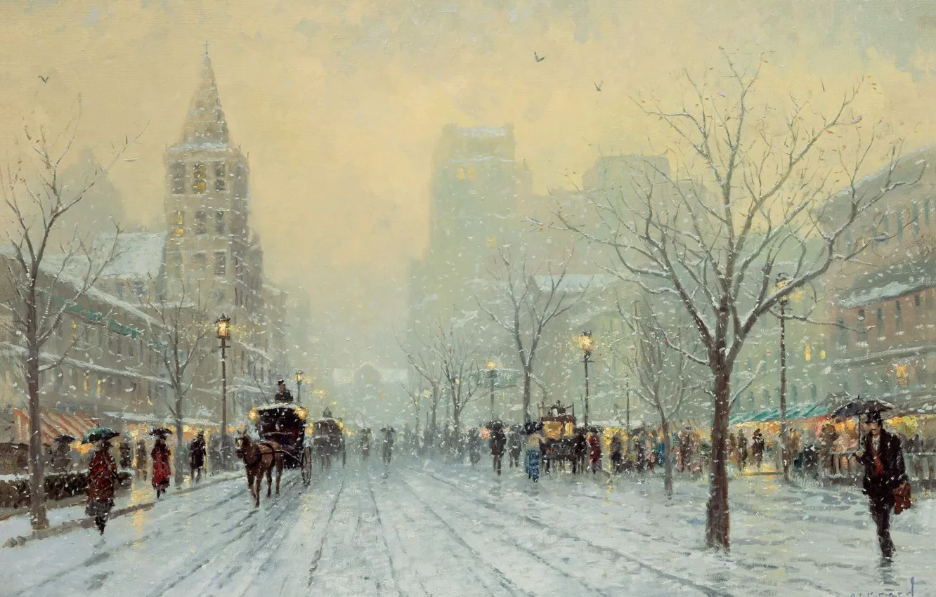 Photo wallpaper cold, ice, winter, snow, fog, street, France, Paris