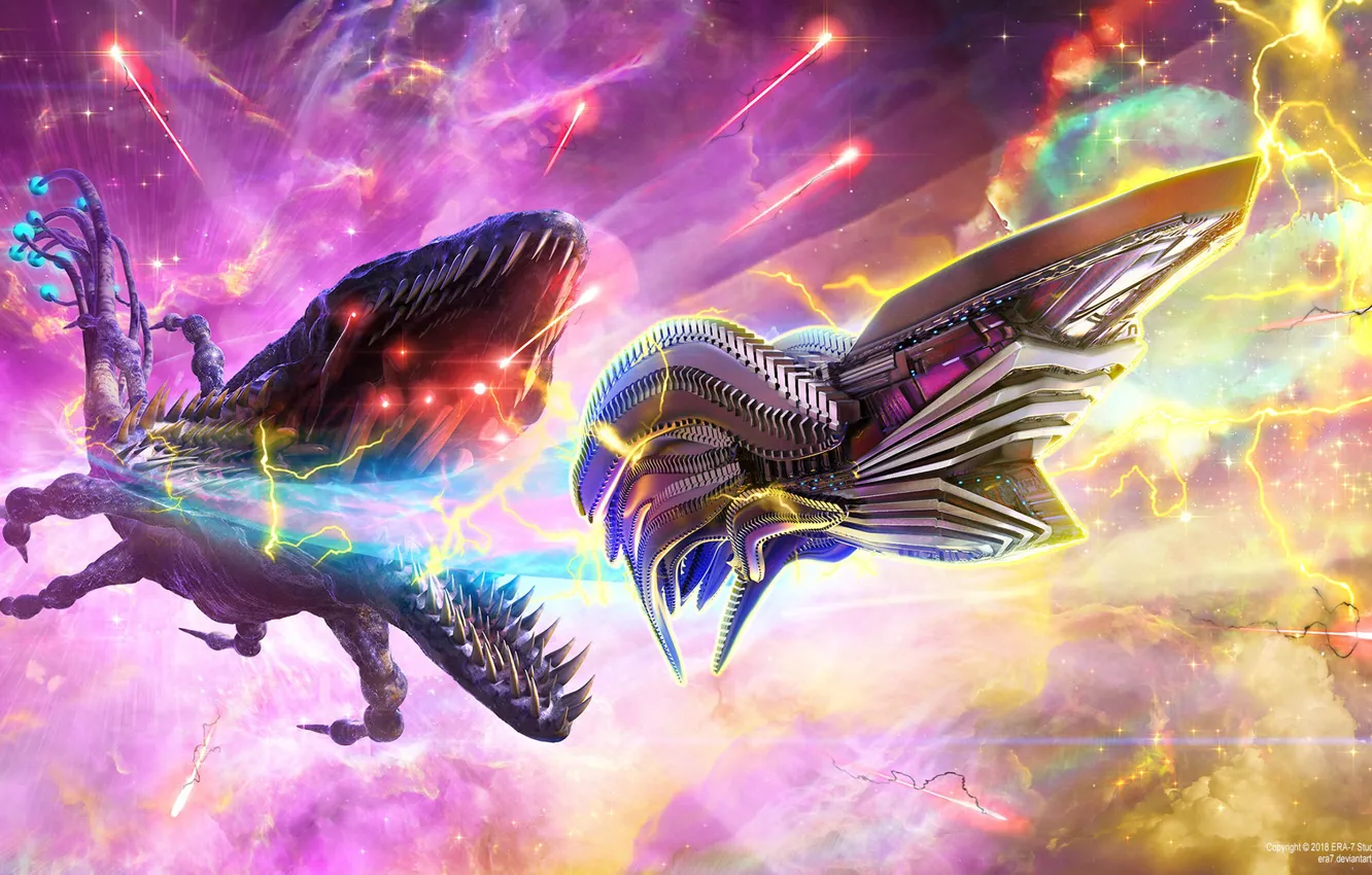 Photo wallpaper space, stars, attack, monster, Escape