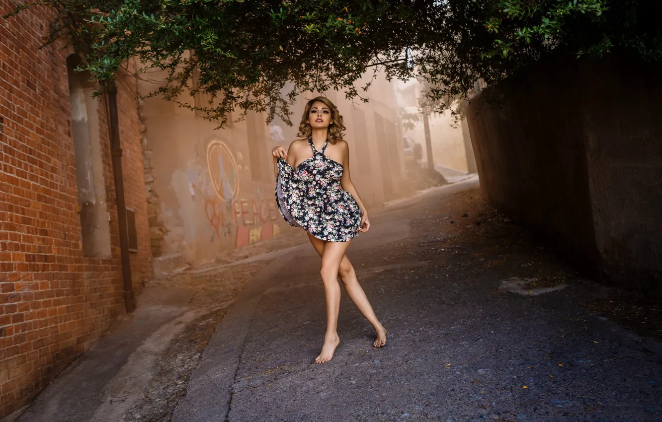 Photo wallpaper pose, mood, street, dress, lane, Marcela Zuniga