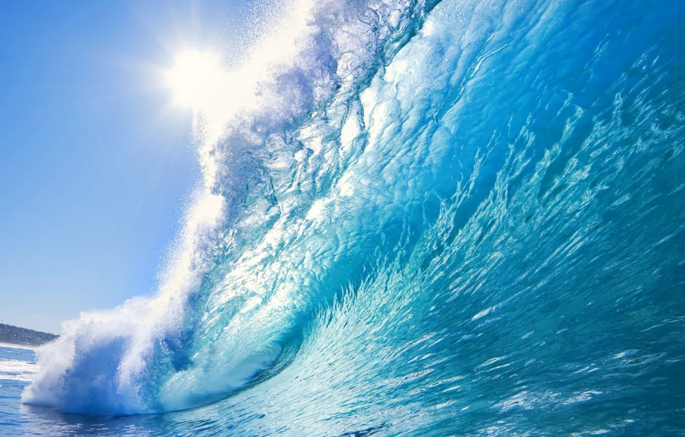 Photo wallpaper sea, water, the sun, wave