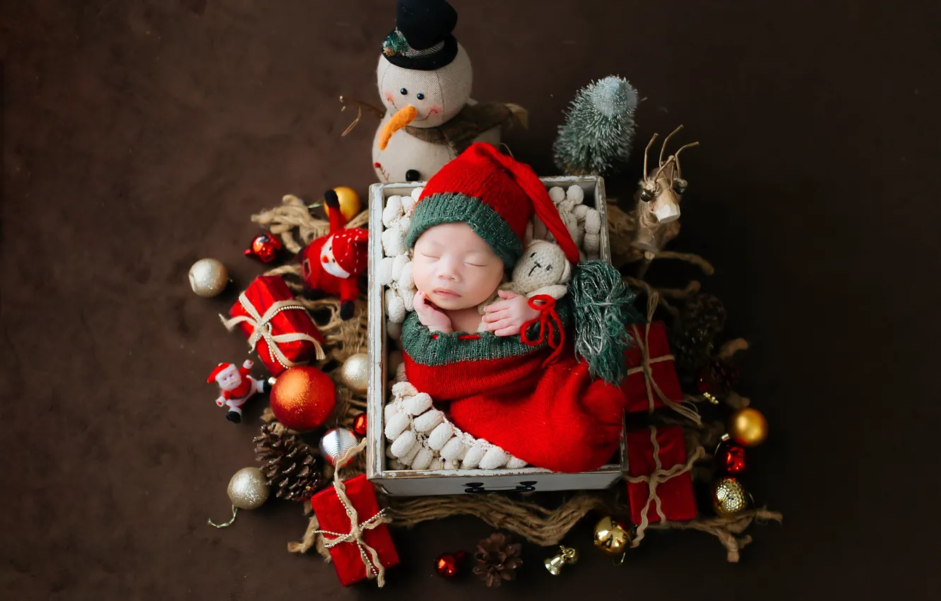 Photo wallpaper children, new year, baby, Christmas, Christmas decorations, newborn, new year decorations, New Year's Eve