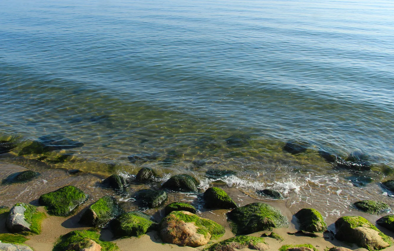 Photo wallpaper beach, sea, water, stones