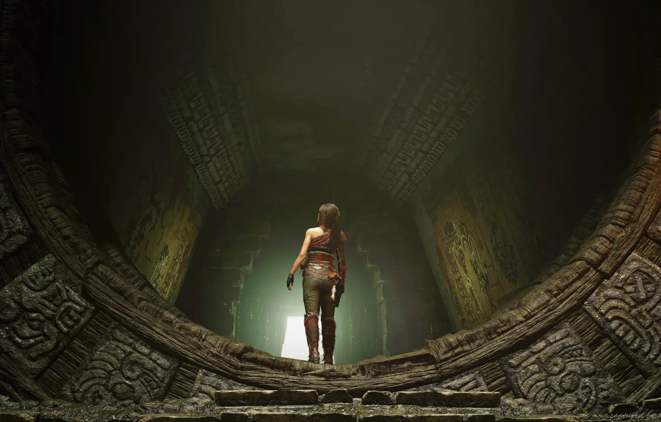 Photo wallpaper gates, Lara Croft, adventures, Fresco, Shadow of the Tomb Raider