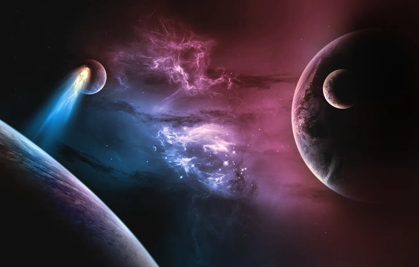 Photo wallpaper space, planet, comet
