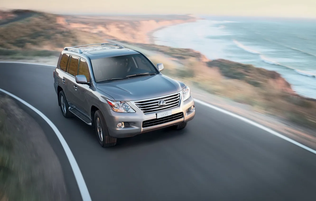 Photo wallpaper road, shore, Lexus, jeep, Lexus, the front, 570