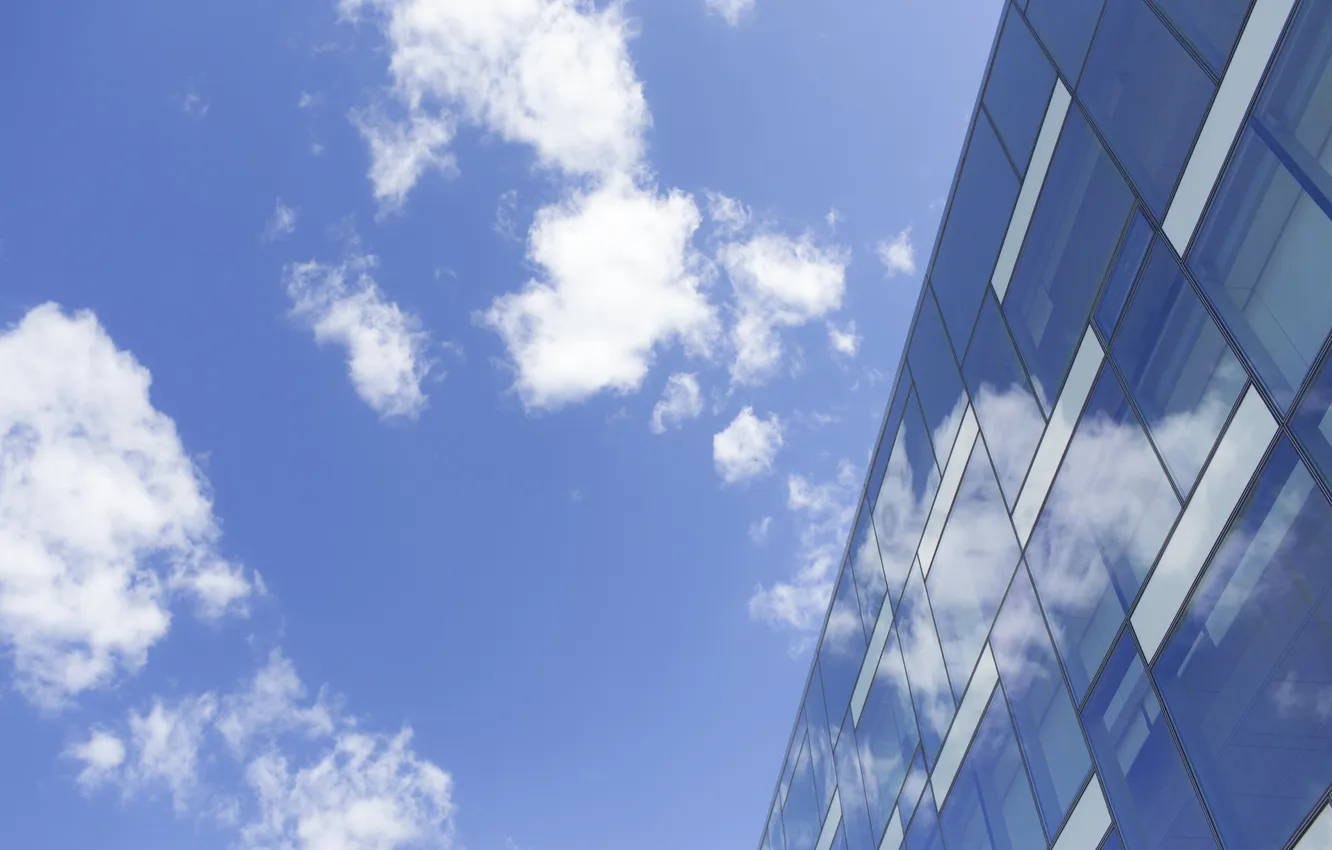 Photo wallpaper the sky, glass, clouds, building, window, office